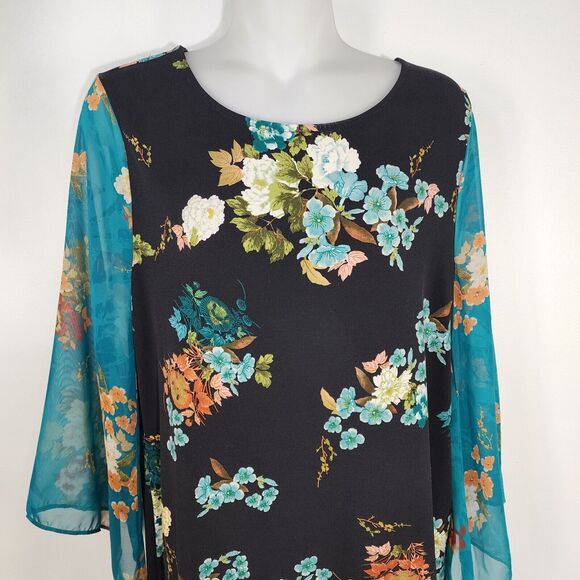 Chico's Top Womens Size 0 Small Floral Woven 3/4 Kimono Sleeve Scoop 570242670 - Picture 3 of 9